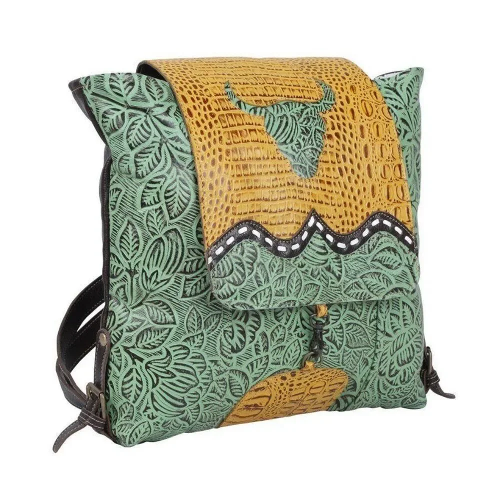 Myra Bag Handmade Bull's Leather & Hairon Upcycled Canvas Backpack